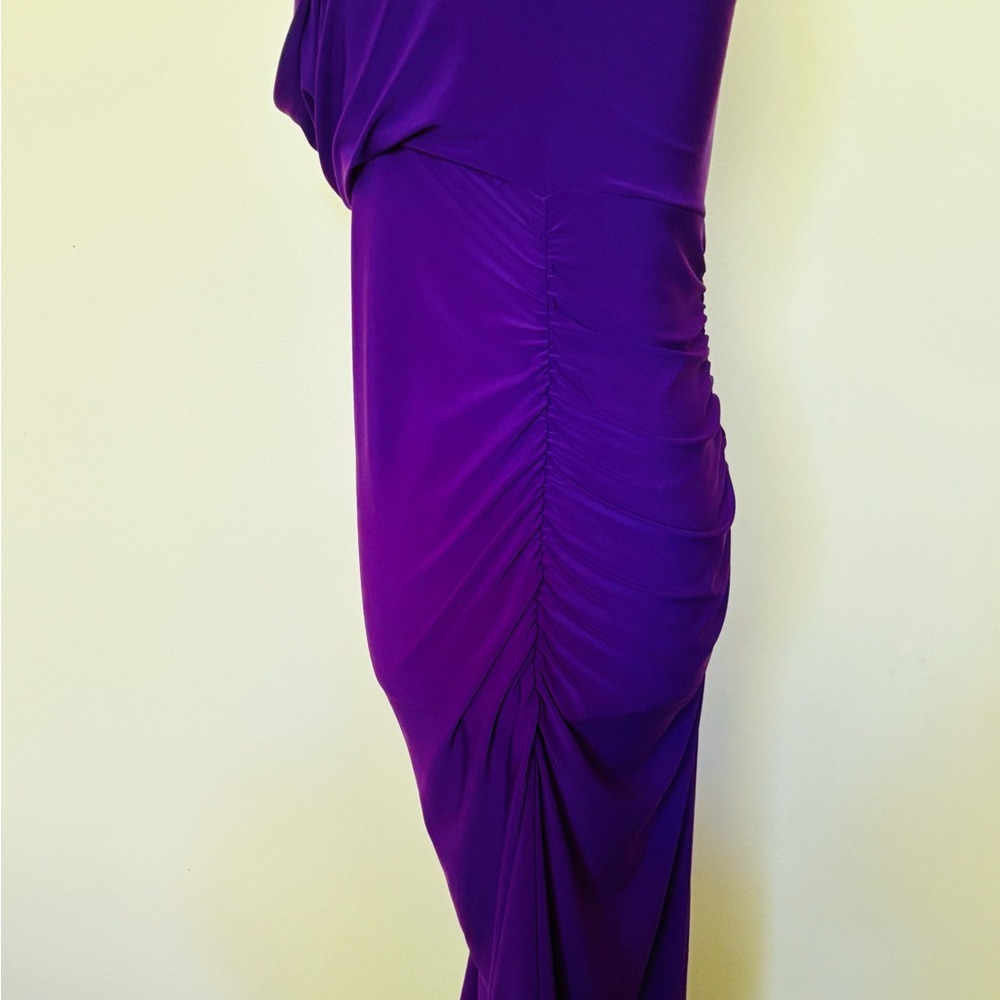 Tiana B. Size S Stretchy Purple Sleeveless Midi Cowl Neck Dress w Ruching - Picture 7 of 9